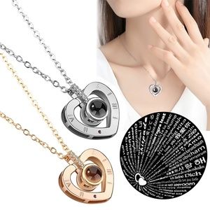 I LOVE YOU in 100 languages Heart Pendant Necklace